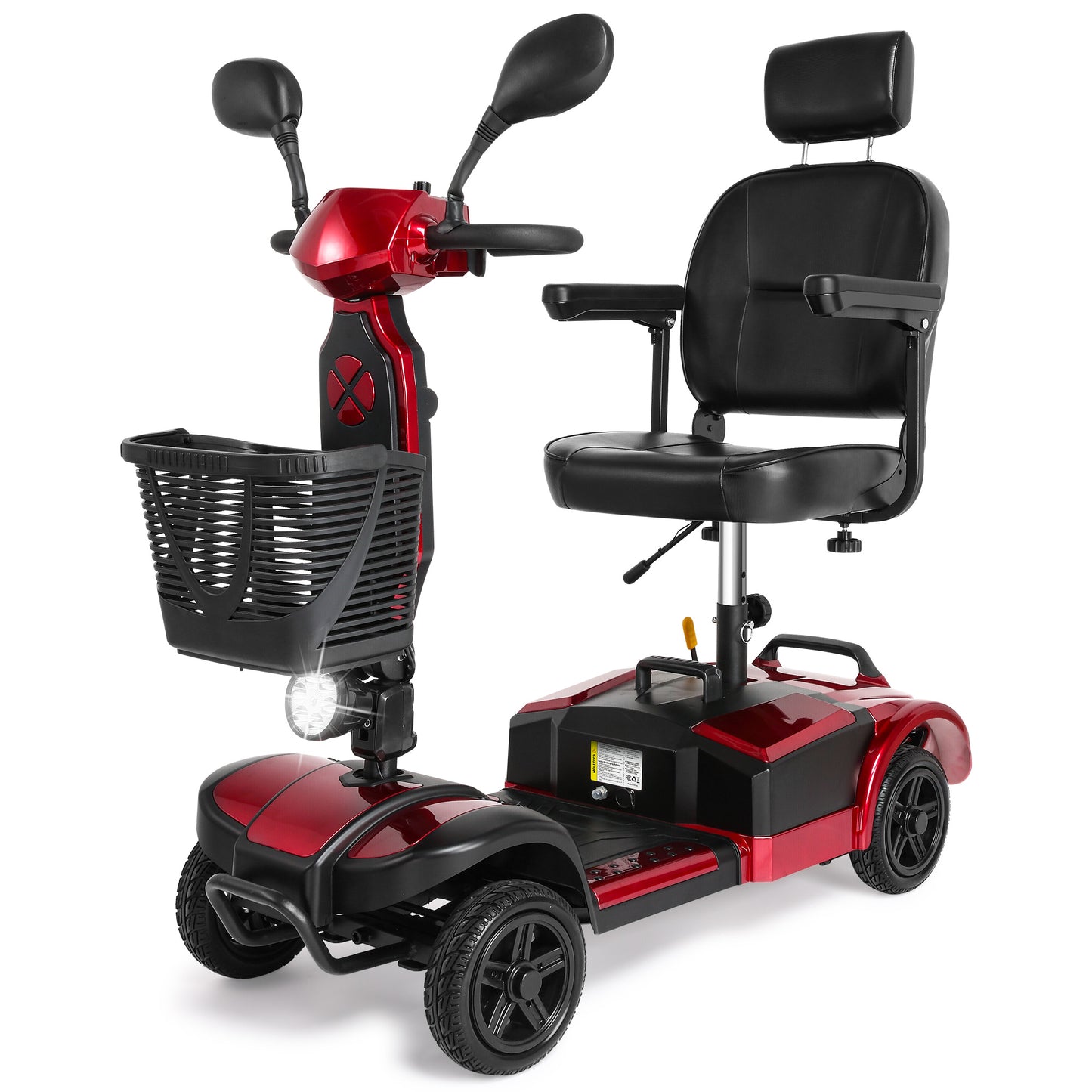 MaxKare 4-Wheel Mobility Scooter for Seniors, Heightened Thickened Seat with Pillow, Foldable Powered Mobile Wheelchair with Light & Basket for Travel, 330lbs, Red