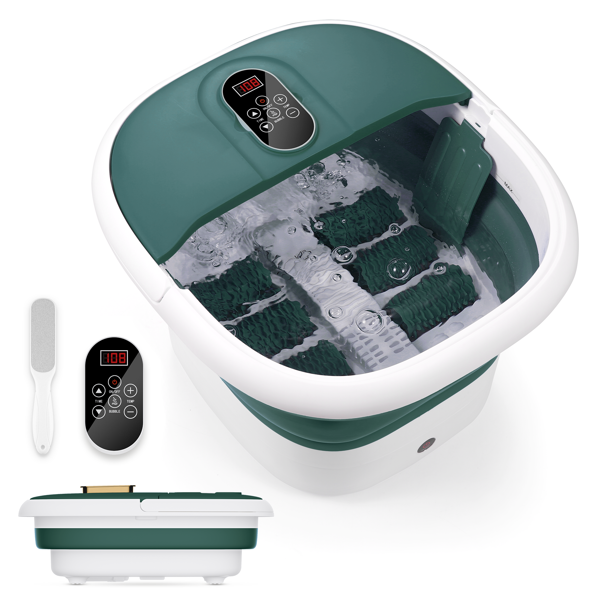 Load image into Gallery viewer, MaxKare Collapsible Foot Spa Bath Massager with Heat, Bubbles, Vibration, Digital Display Remote Control for Temperature &amp; Time Control, Soothe and Comfort Feet-Green
