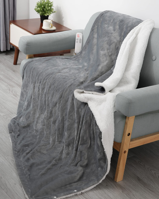 MaxKare Electric Blanket Twin Size - 50" x 60" Heated Throw Blanket, ETL Certified & Overheat Protection, 6 Fast Heat Settings, 5-Hour Auto-Off, Gray & White