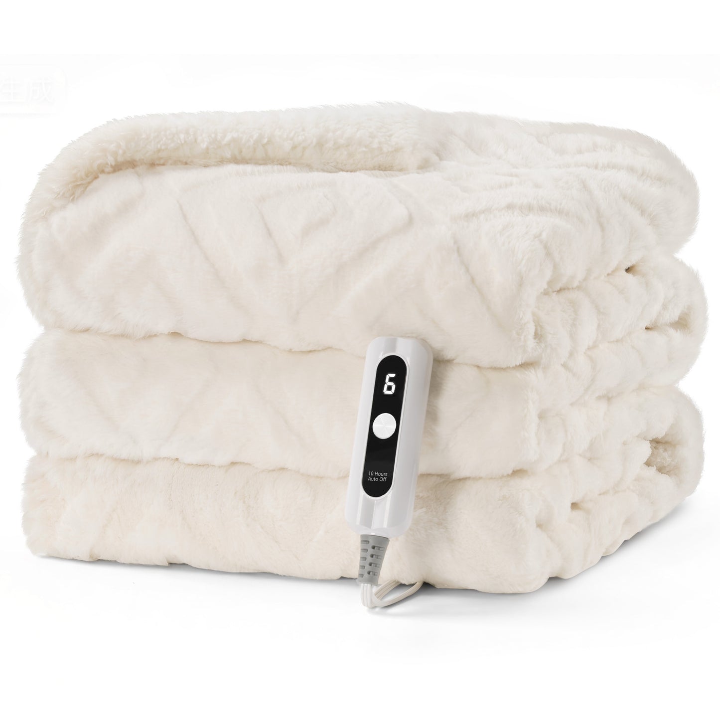 MaxKare Electric Heated Blanket with Faux Fur & Shu Velvet, 6 Heating Levels, 10H Auto off, ETL Certified, White
