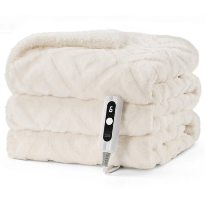 MaxKare Electric Heated Blanket with Faux Fur & Shu Velvet, 6 Heating Levels, 10H Auto off, ETL Certified, White