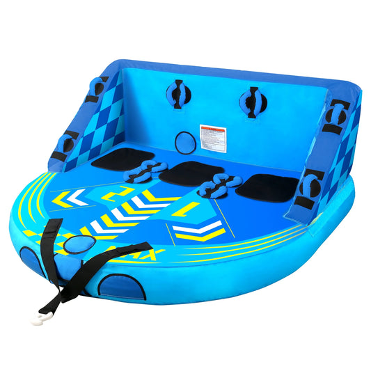 Maxkare 3 Person Inflatable Towable Tube for Boating, Front & Back Tow Points with Foam Seats, Multiple Handles