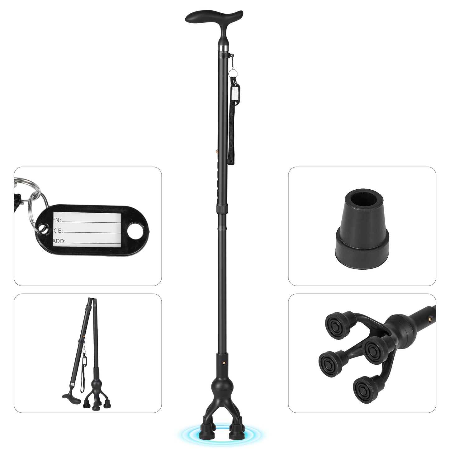 MaxKare Folding Walking Canes with Comfort Grip, 37"-41" Adjustable - Black
