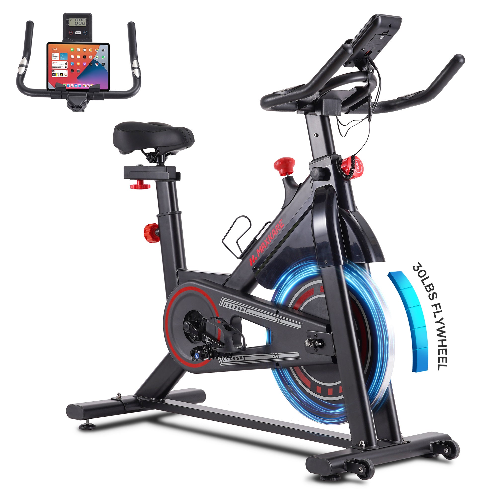 Load image into Gallery viewer, MaxKare Exercise Bike Indoor Cycling Bike Silent Magnetic Resistance 100 Levels, 30Lbs Heavy Flywheel, Max Weight 320Lbs
