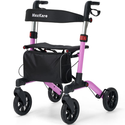 MaxKare Rollator Walker with Seat, Foldable 4 Wheel Rolling Medical Walker, Purple