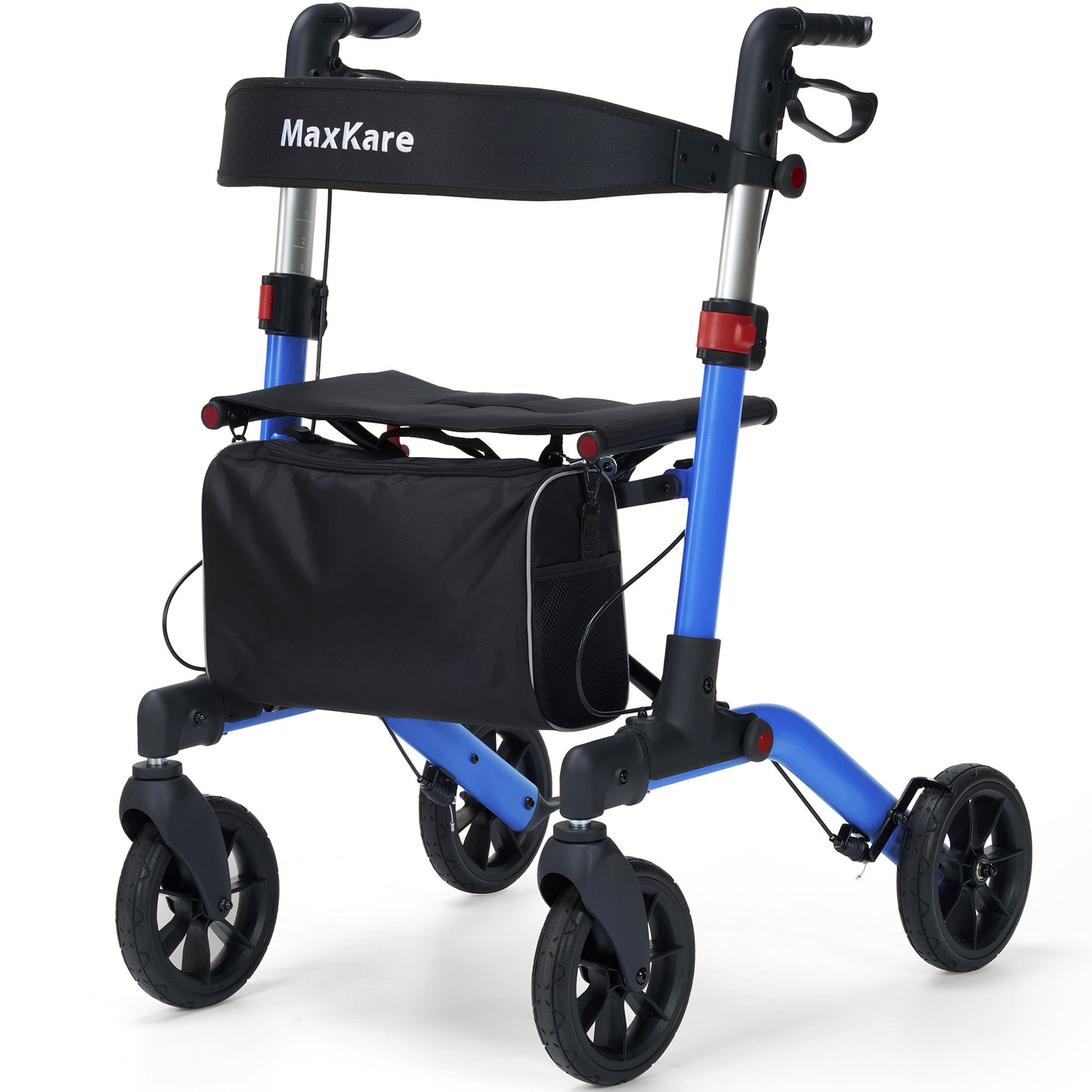 MaxKare Rollator Walker with Seat, Foldable 4 Wheel Rolling Medical Walker, Blue