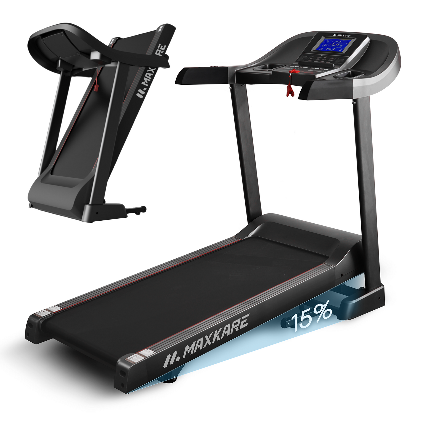 MaxKare 20" Folding Treadmill 300lbs with 15 Level Auto Incline, 3.5HP, 12MPH, Portable Treadmills for Home with Bluetooth/Zwift App Compatible