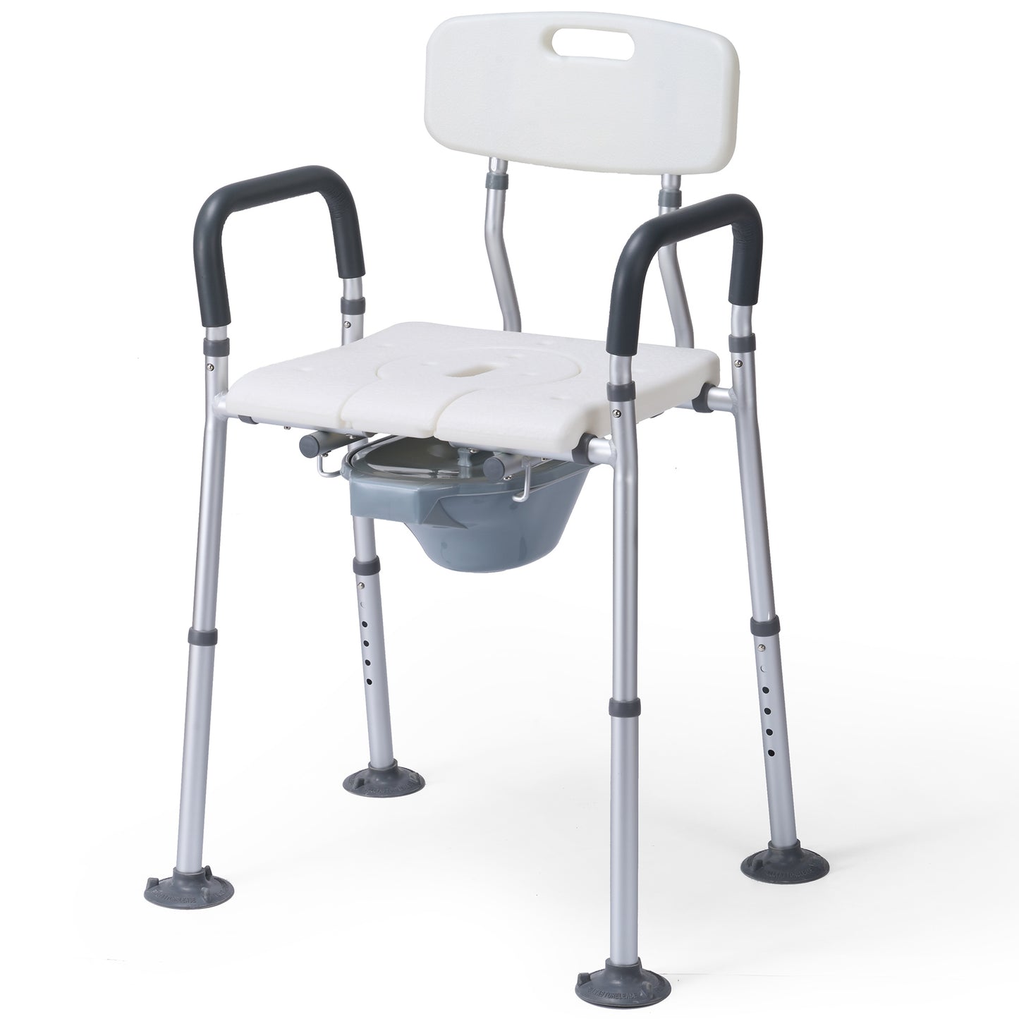 MaxKare Multi-functional Shower Chair with Commode Bucket, Bedside Commode Chair, Raised Toilet Seat, Adjustable Height, Max Weight 300Lbs