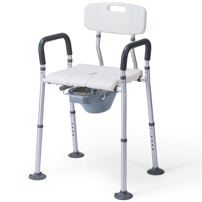 MaxKare Multi-functional Shower Chair with Commode Bucket, Bedside Commode Chair, Raised Toilet Seat, Adjustable Height, Max Weight 300Lbs