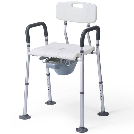 MaxKare Multi-functional Shower Chair with Commode Bucket, Bedside Commode Chair, Raised Toilet Seat, Adjustable Height, Max Weight 300Lbs