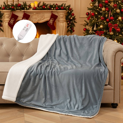 MaxKare Heated Blanket, Electric Blanket Throw with Anti-Slip Button, 6 Heat Settings & 5H Timer, ETL/FCC Certified, Gray