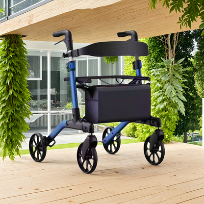 MaxKare Rollator Walker with Seat, Foldable 4 Wheel Rolling Medical Walker, Blue