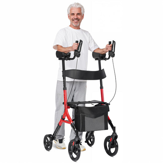 Maxkare Upright Rollator Walker with 5+3 Adjustable Height, Folding Stand Up Walker with Large 360° Swivel Wheels, 19.7" Seat, 300lbs