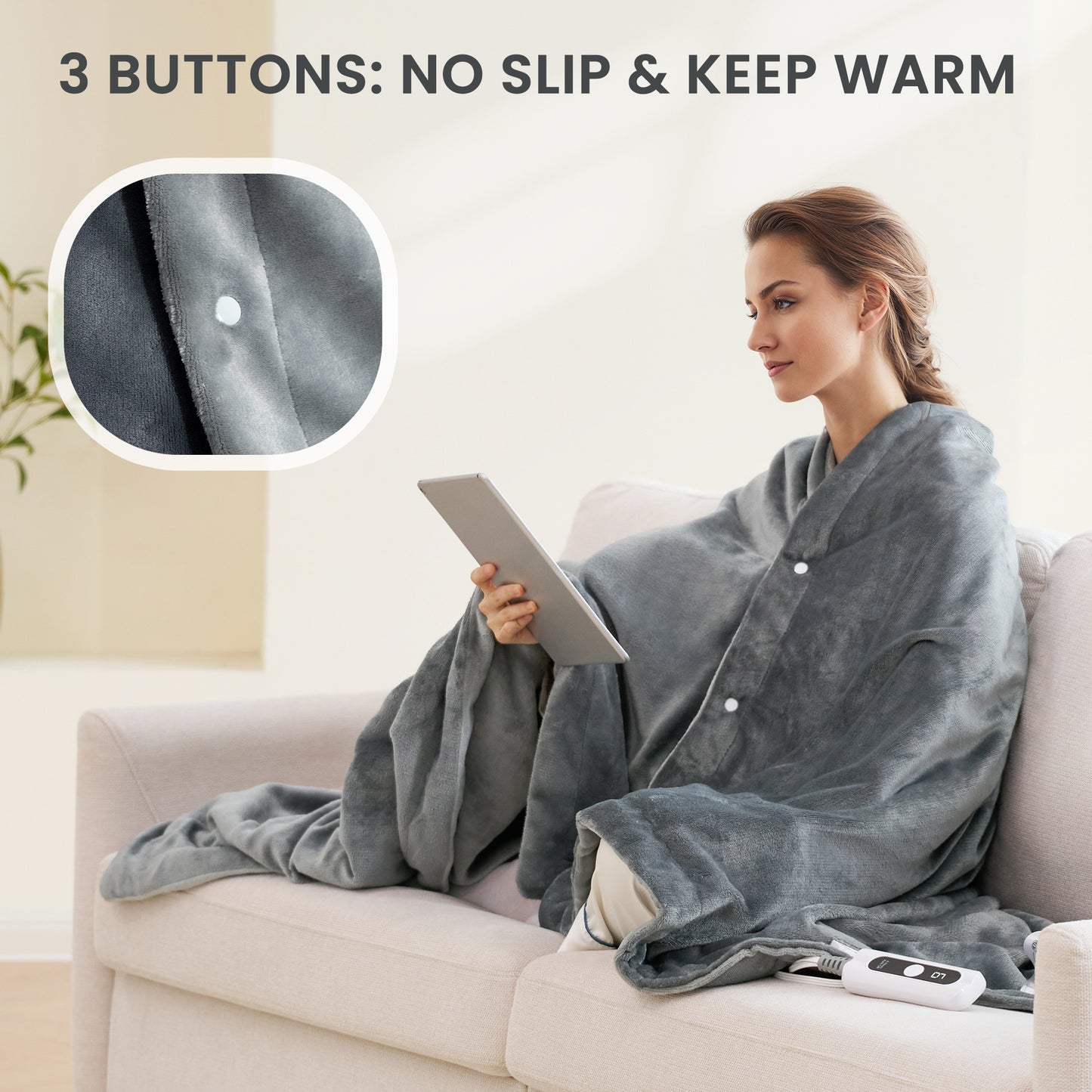 MaxKare Heated Throw Blanket 50" x72", 6 Heat Levels, 4H Auto-off, 3 Button Adjust Fix, OEKO TEX Certified, Dual Soft Flannel, Light & Dark Gray