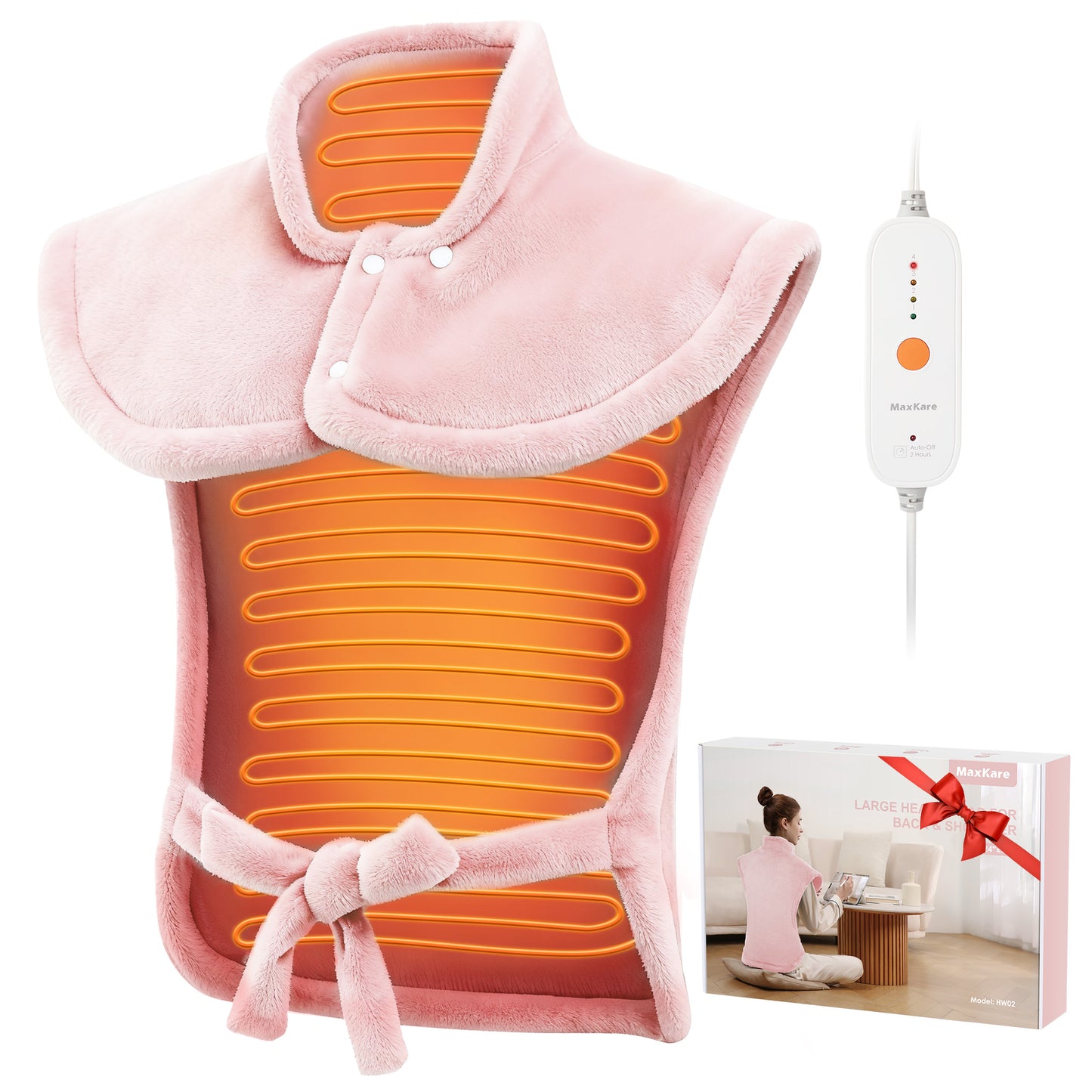 MaxKare Ultra Soft Heating Pad with 4 Heat Settings & Auto Shut-off for Full Body Stress Relief, 24"x33" - Pink