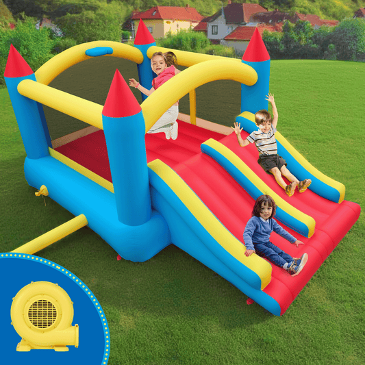 MaxKare Inflatable Bounce House with Dual Slides & Large Jump Area, 360° Safe Visibilitable, 240lbs Max Capacity, FCC & CPC Certified, Blue & Red