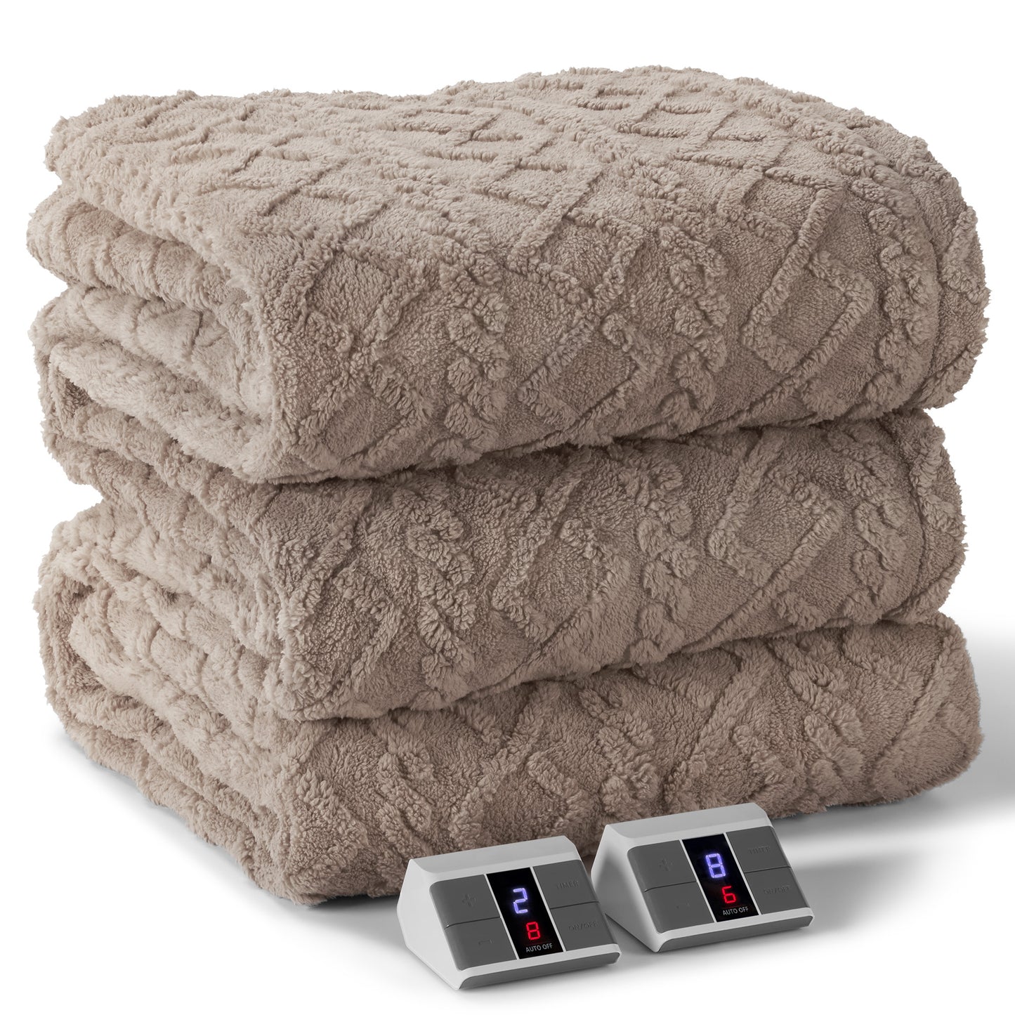 MaxKare Queen Size Heated Blanket Soft Cable Knit Shu Velveteen Electric Blanket, Dual Controllers, 10 Heat Levels, 10H Timer, 84" x 90", Linen