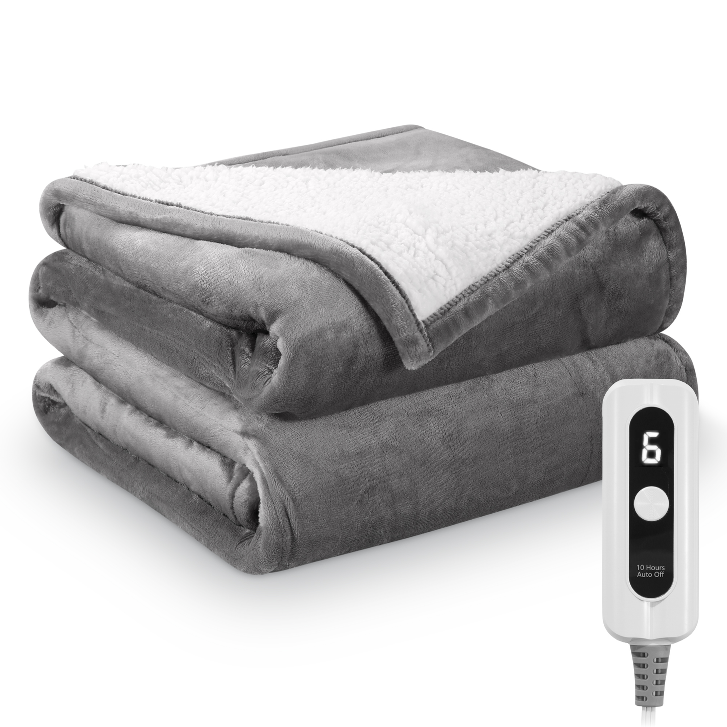 72"x84" Flannel & Shu Velveteen Reversible Electric Blanket, Grey&White