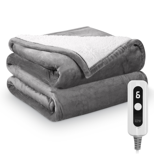 72"x84" Flannel & Shu Velveteen Reversible Electric Blanket, Grey&White