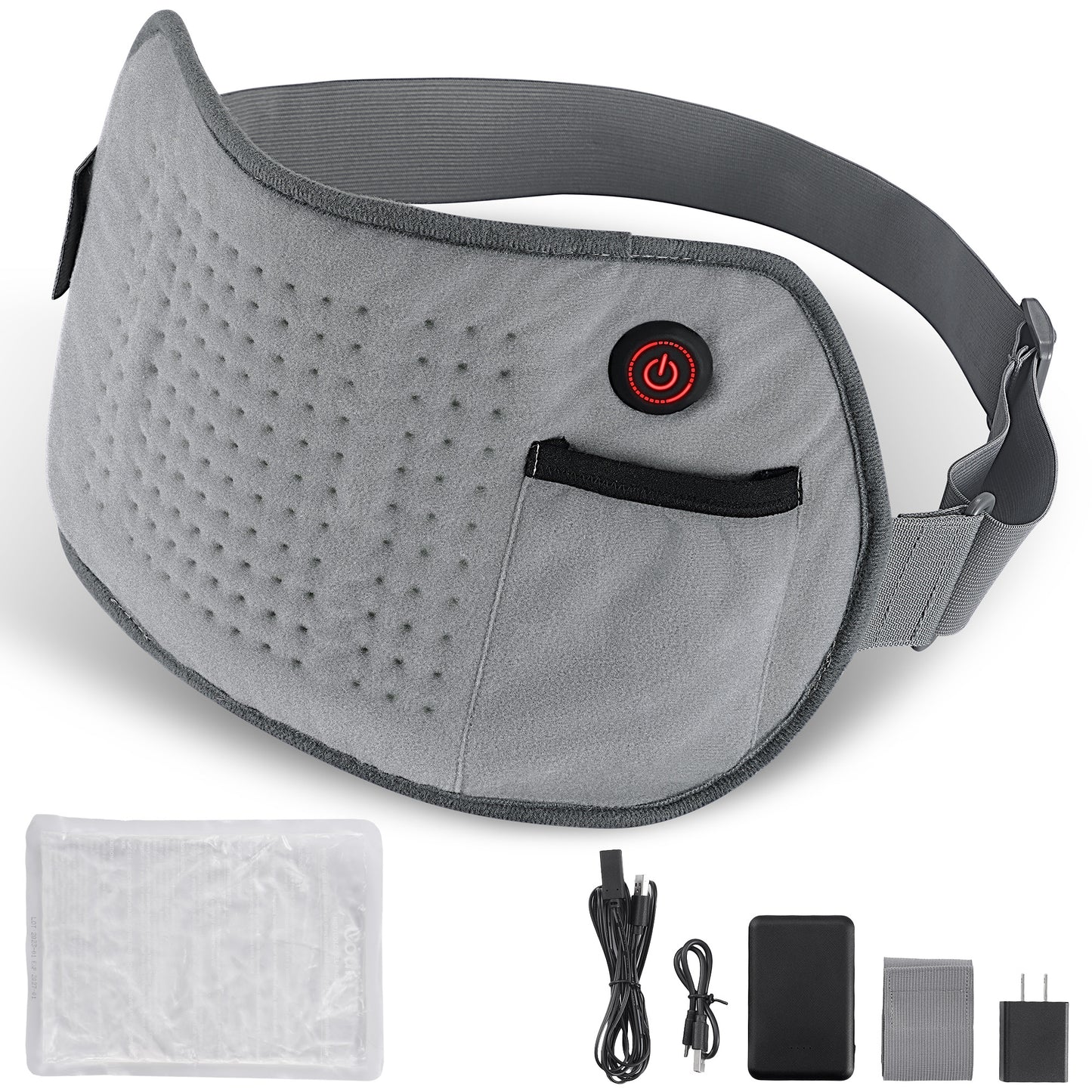 MaxKare Portable Heating Pad with Power Bank & Gel Pack, Adjustable Strap, for Hot and Cold Use 8"×15"-Gray