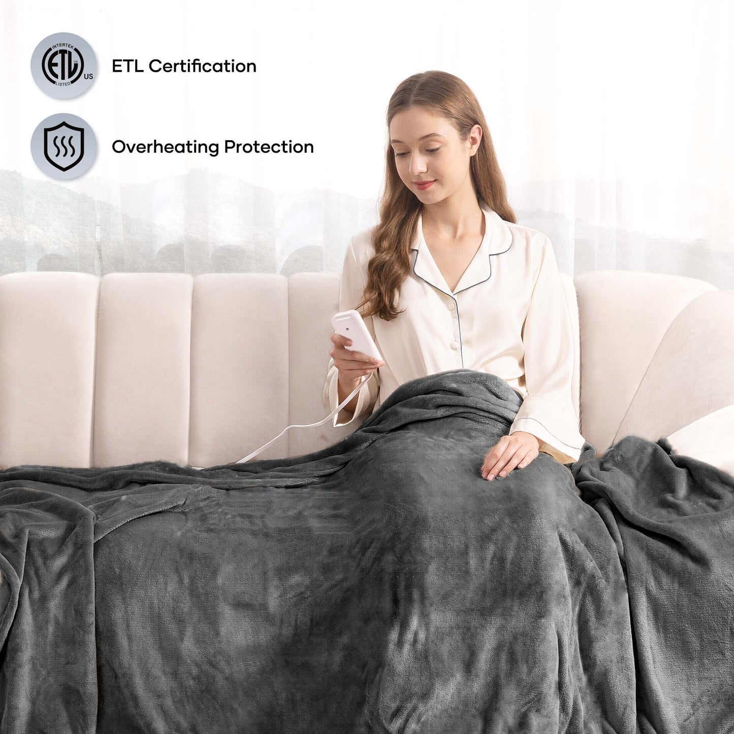 MaxKare Heated Blanket Full Size, Electric Blanket with 6 Heating Levels & 10H Auto-off, ETL Certification, Gray