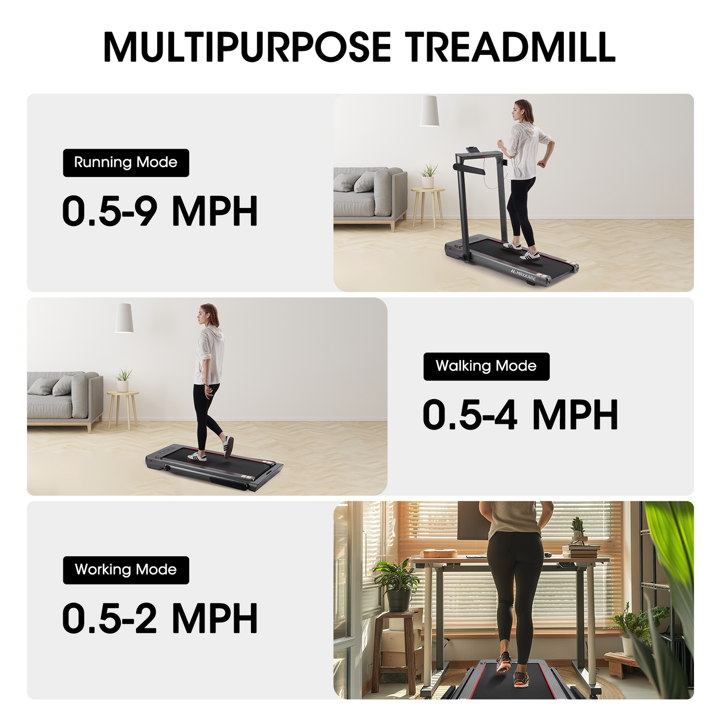 Maxkare 3.0HP & 9MPH Walking Pad Treadmill, 2 in 1 Foldable Treadmill with Touch Screen & Remote Control Bluetooth Connectivity, 286LBS