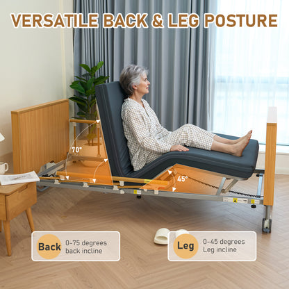 MaxKare Full Electric Hospital Bed with 5 Functions, Medical Bed Set with Mattress & Rails, Safe Locking System, Max 500lbs, for Home Use