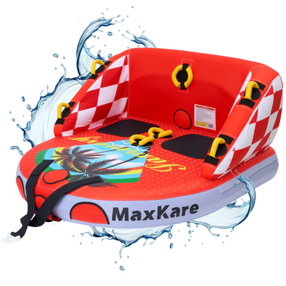 MaxKare 1- 2 Riders Inflatable Towable Tube for Outdoor, Watersports, Skiing Tube with Dual Tow Points & Safety Handles, Max 450lbs, Red
