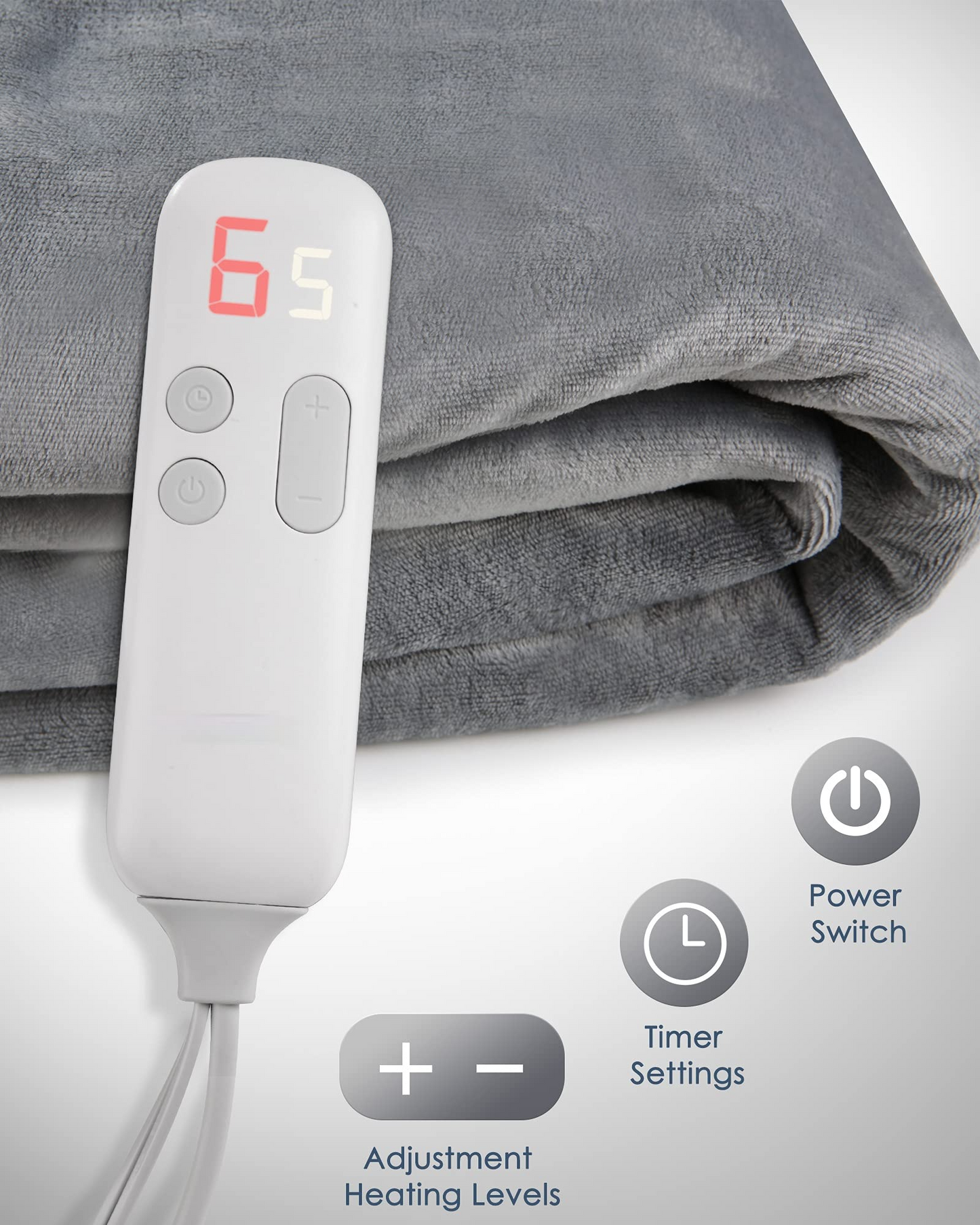 MaxKare Electric Blanket Twin Size - 50" x 60" Heated Throw Blanket, ETL Certified & Overheat Protection, 6 Fast Heat Settings, 5-Hour Auto-Off, Gray & White