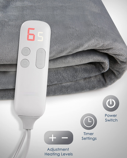 MaxKare Electric Blanket Twin Size - 50" x 60" Heated Throw Blanket, ETL Certified & Overheat Protection, 6 Fast Heat Settings, 5-Hour Auto-Off, Gray & White