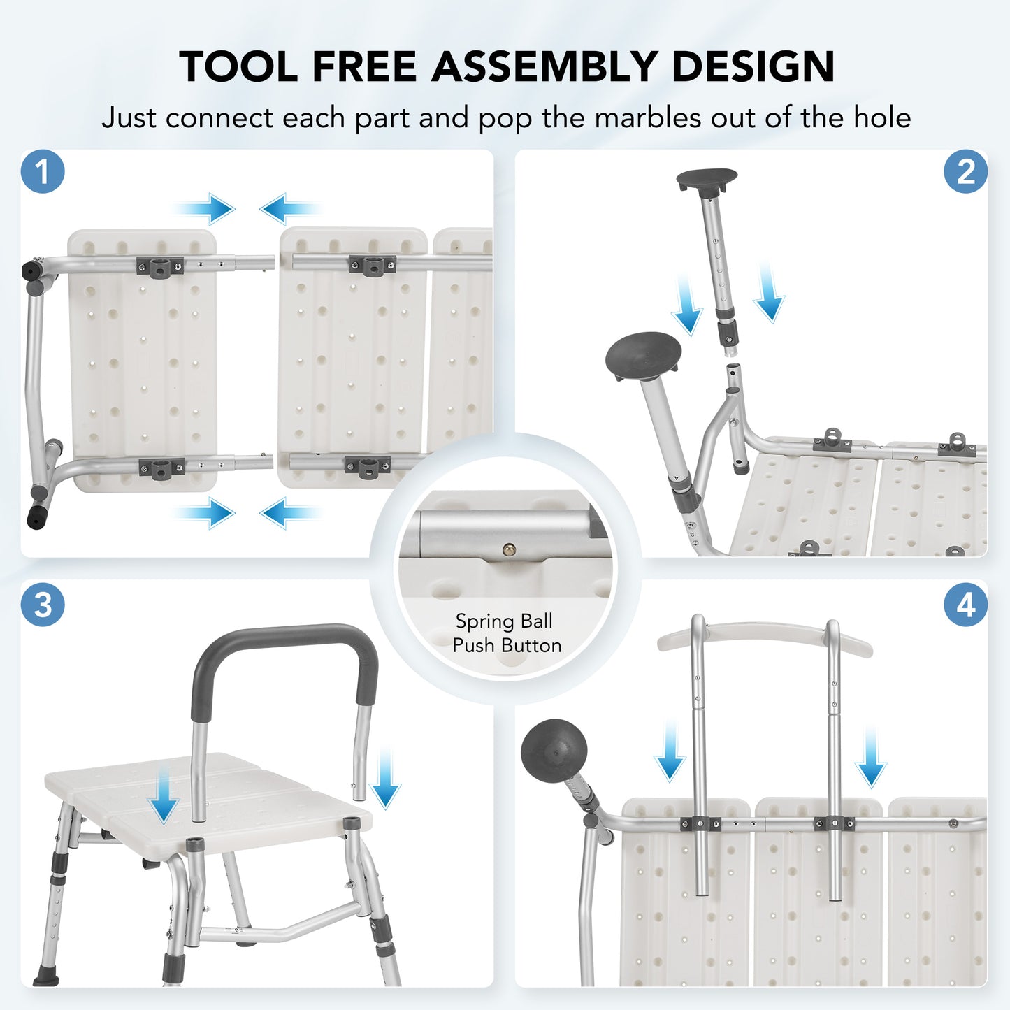 MaxKare Transfer Bench & Shower Chair with Backrest & Padded Armrests for Senior and Handicap, 10 Levels Height Adjustable, Support up to 300Lbs