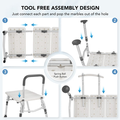 MaxKare Transfer Bench & Shower Chair with Backrest & Padded Armrests for Senior and Handicap, 10 Levels Height Adjustable, Support up to 300Lbs