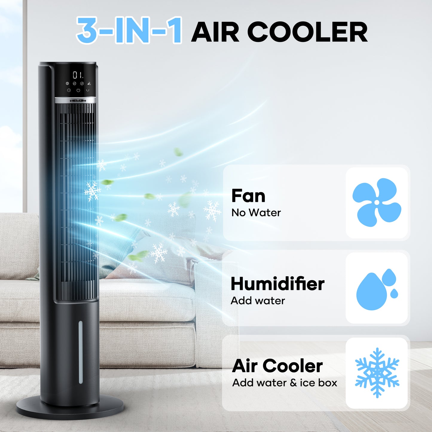 MaxKare 40" Air Cooler, 3 Modes 12H Timers Oscillating Tower Fan Black