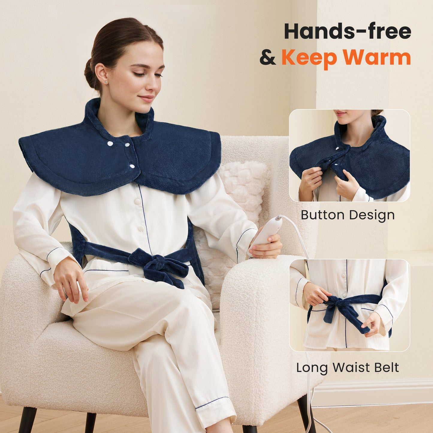 MaxKare Ultra Soft Heating Pad with 4 Heat Settings & Auto Shut-off, for Full Body Stress Relief, 24"x33"- Navy Blue