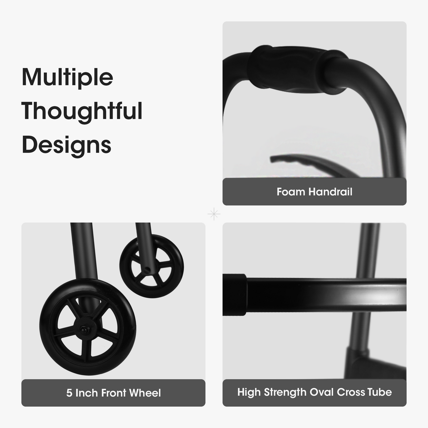 Folding Walker for Senior, Dual Wheels, 30.5"-37.5" Adjustable Heigh, 300lbs Weight Capacity, Lightweight, Black