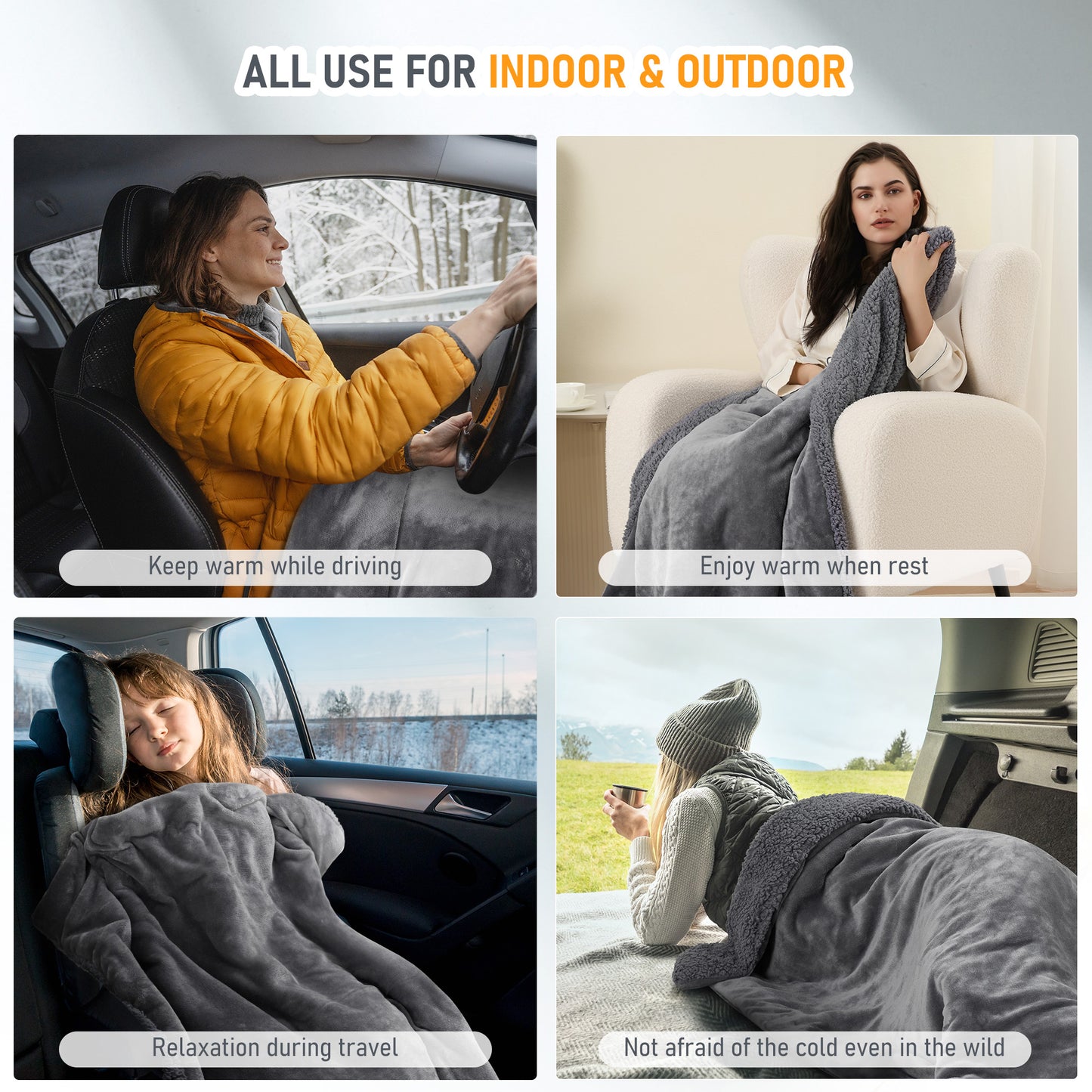 MaxKare Electric Heated Blanket, 59" x 43” Travel Car Blankets, Gray