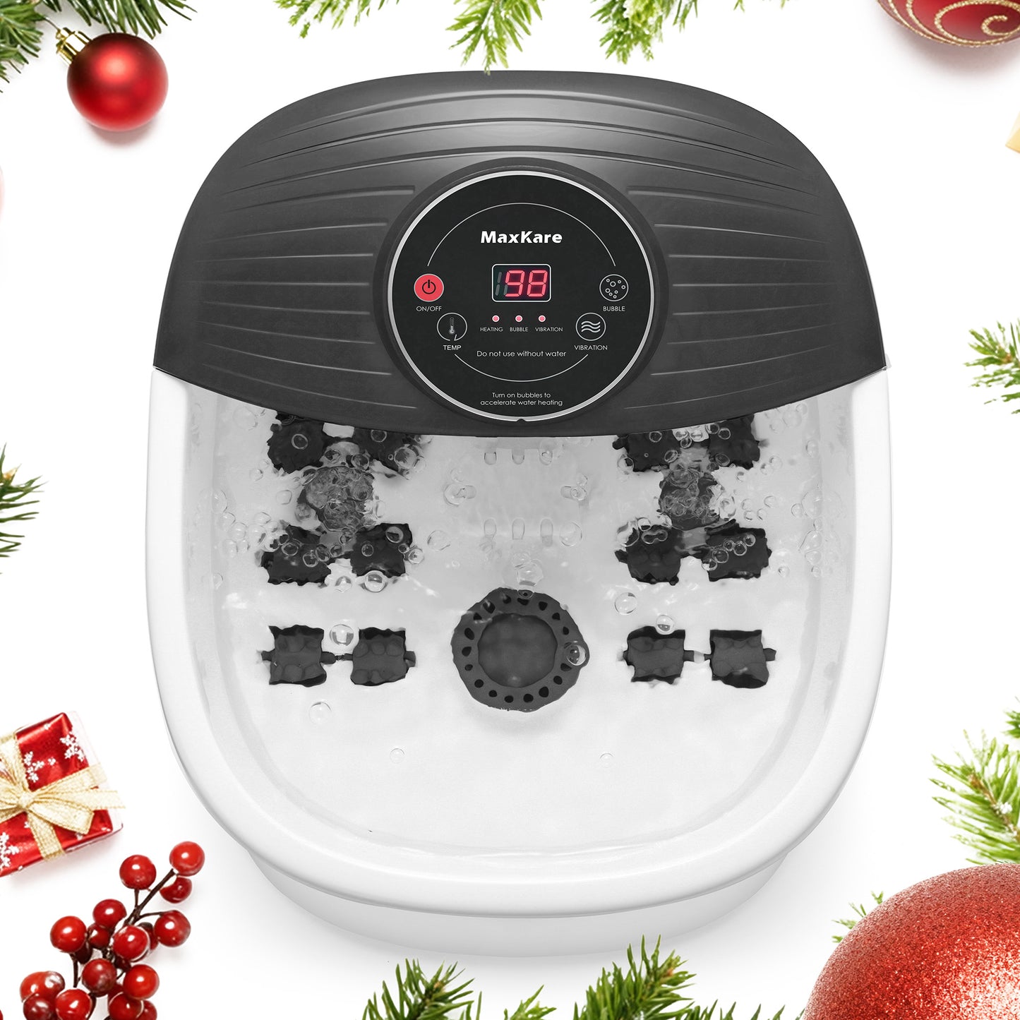 MaxKare Foot Spa Bath Massager with Heat, Bubbles, and Vibration for Soothe and Comfort Feet, Black