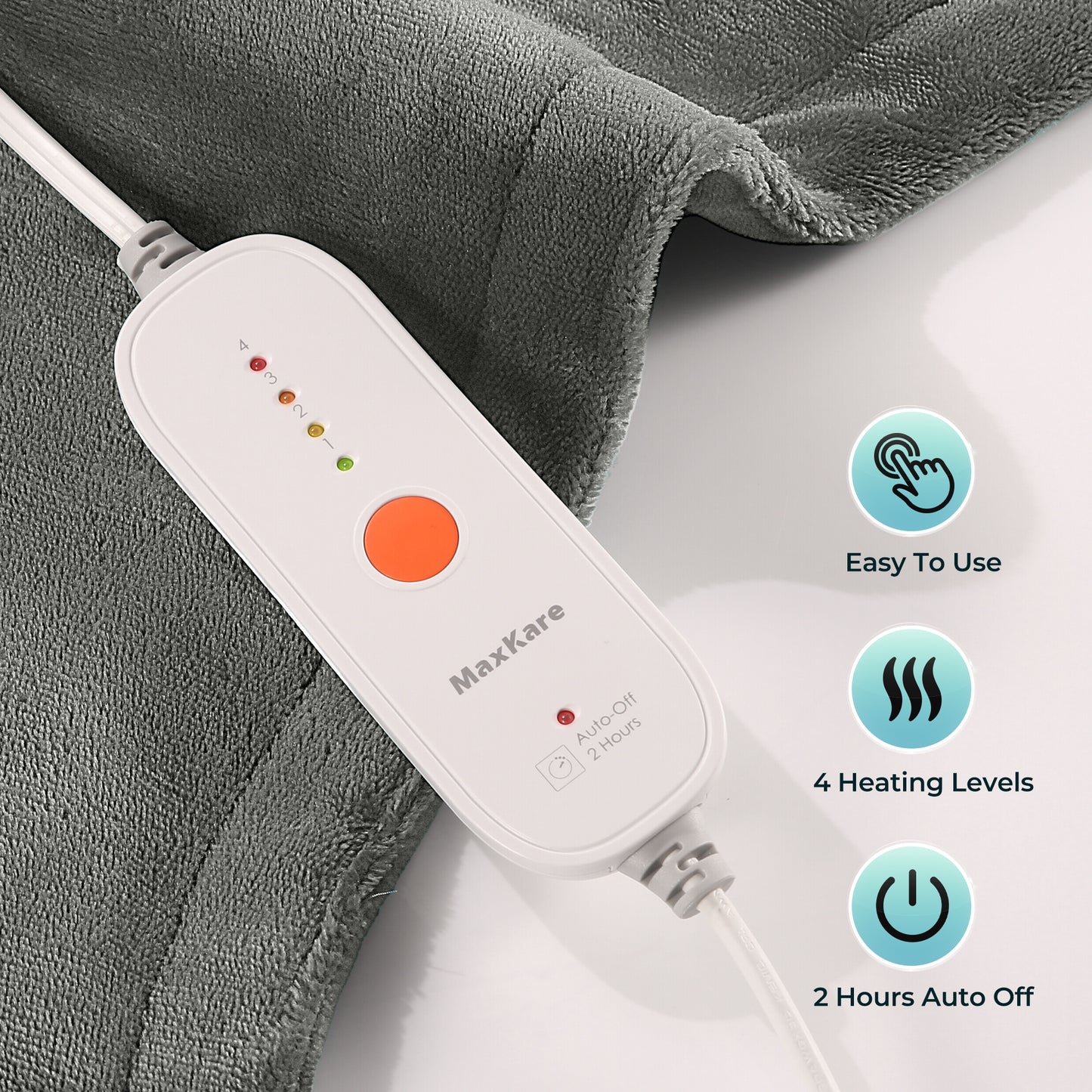 MaxKare Large Heating Pad with 4 Heat Settings & Auto Shut-off, for Full Body Stress Relief, 24"x40"- Gray