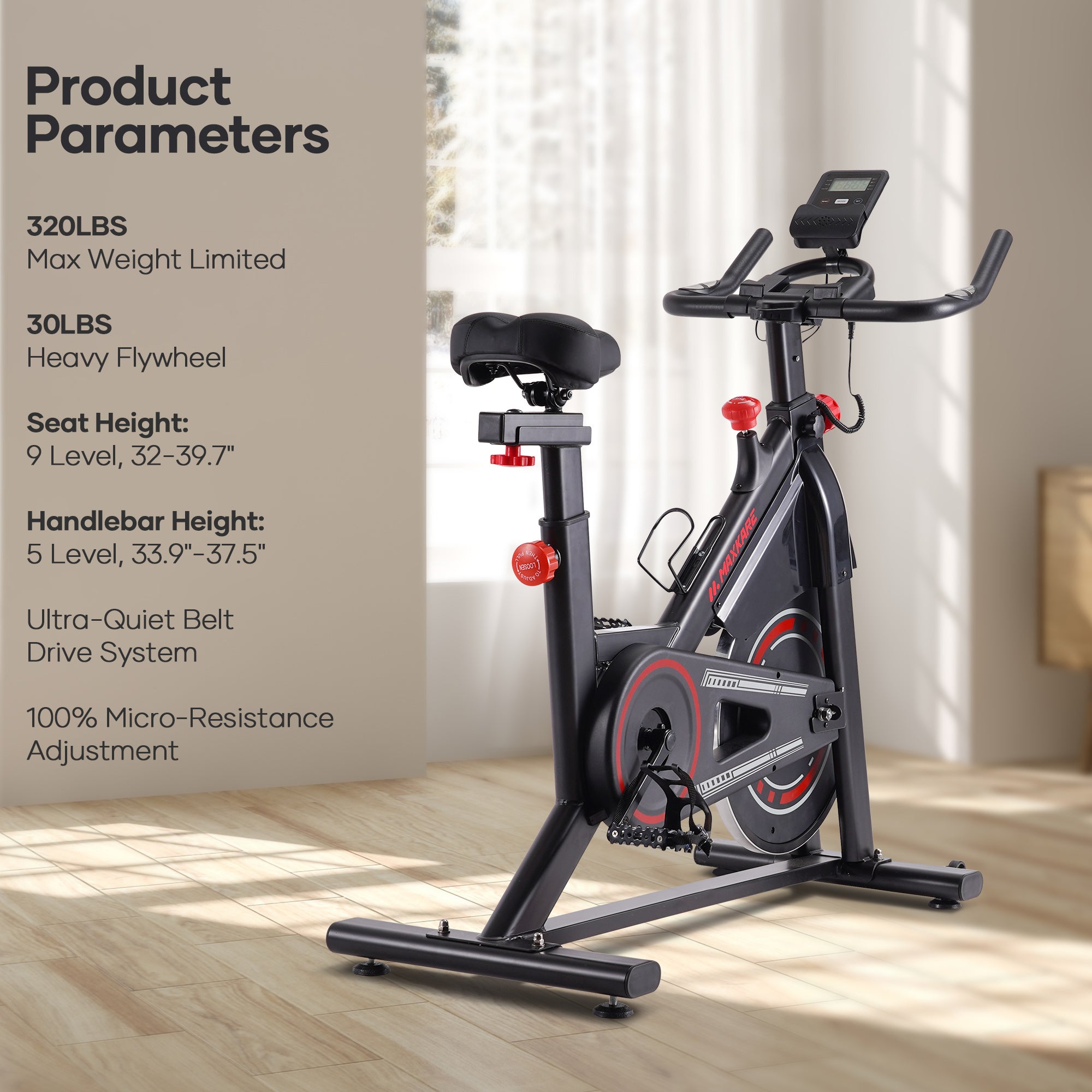 Load image into Gallery viewer, MaxKare Exercise Bike Indoor Cycling Bike Silent Magnetic Resistance 100 Levels, 30Lbs Heavy Flywheel, Max Weight 320Lbs
