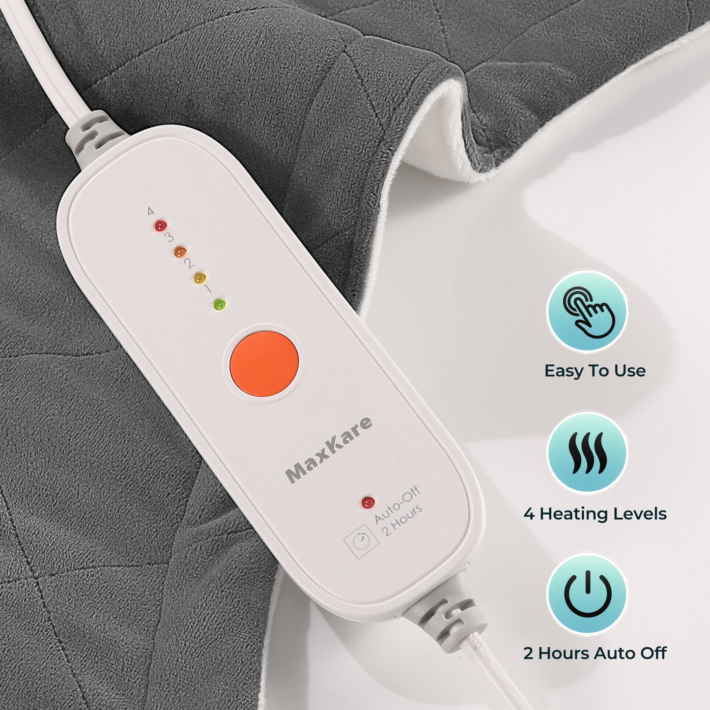 MaxKare Large Heating Pad 24"x40" with 4 Heat Settings & Auto Shut-off, Crystal Super Soft, for Full Body- Gray & White