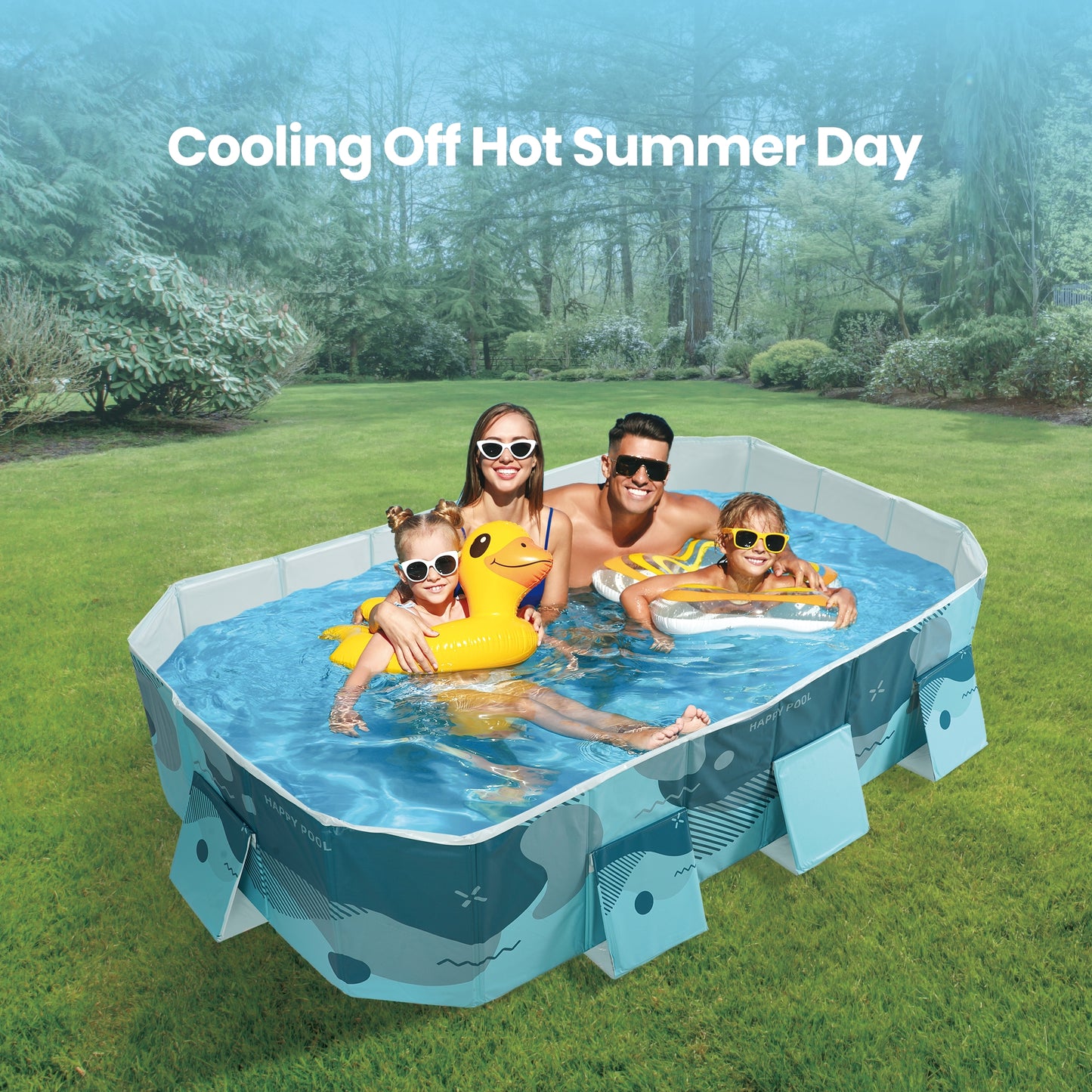 MaxKare Rectangular Inflatable-free Foldable Swimming Pool, Outdoor Backyard Family & Kids Play Pool, Green, 100"