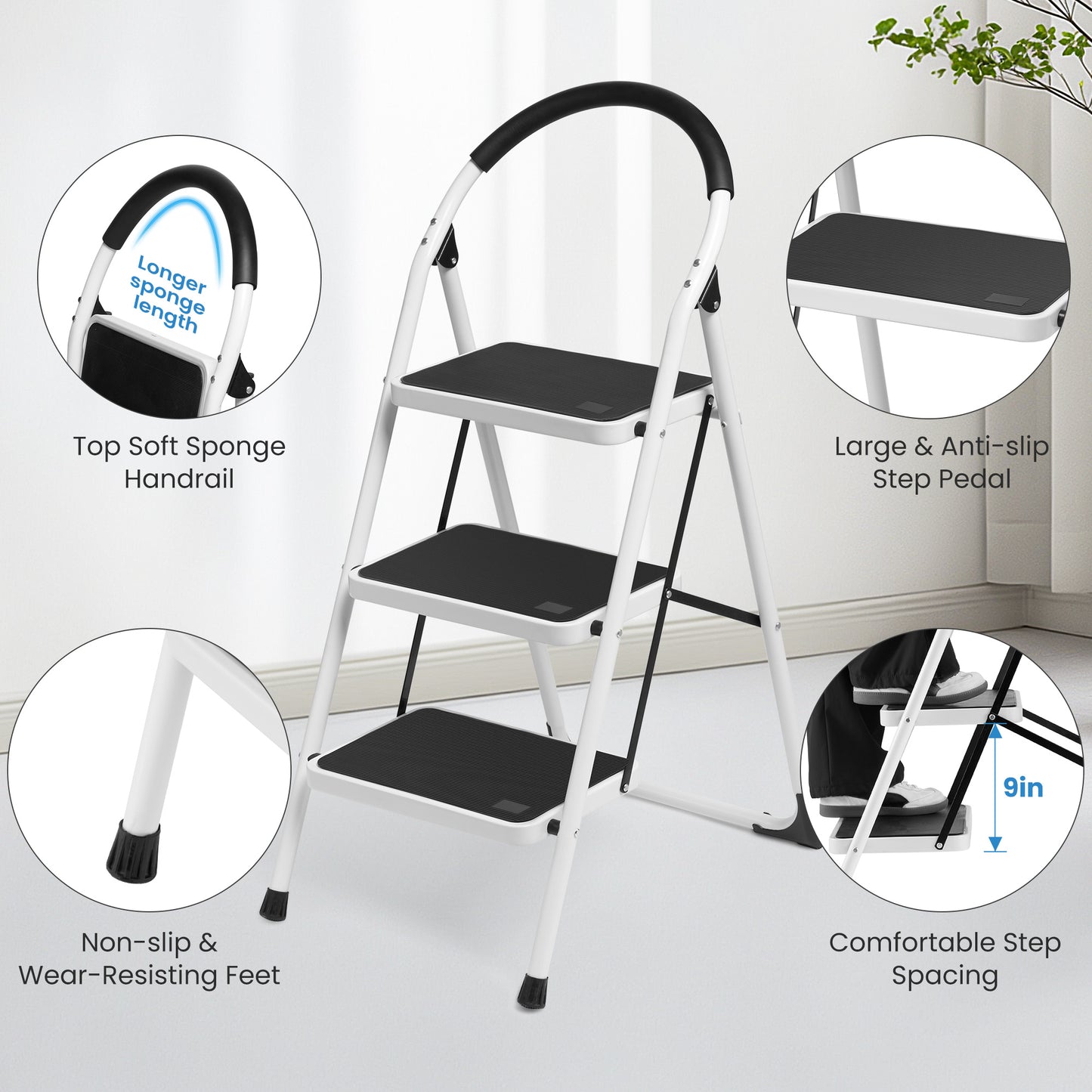 MaxKare 3 Step Stool, Folding Ladder, Lightweight