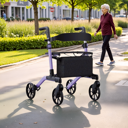 MaxKare Rollator Walker with Seat, Foldable 4 Wheel Rolling Medical Walker, Purple