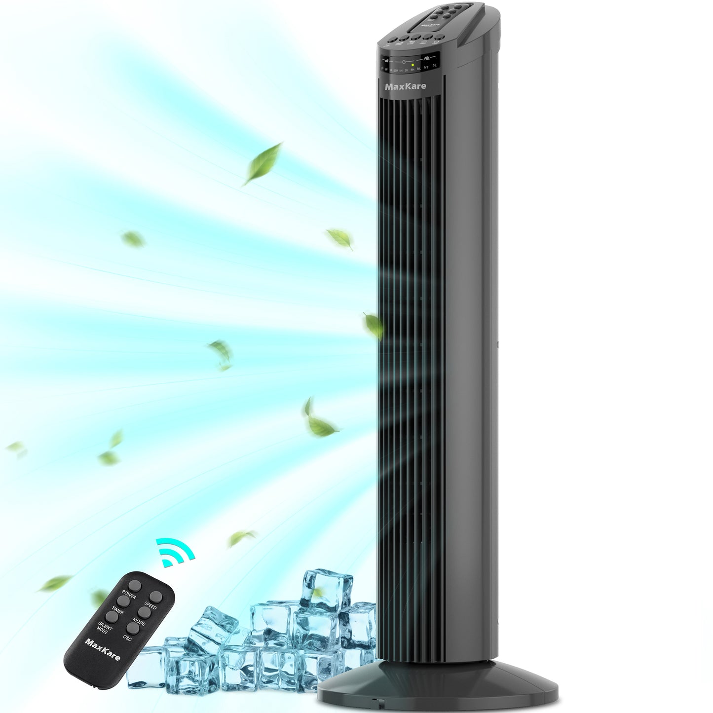 MaxKare 30" Tower Fan 70 Oscillating Cooling Fan with Remote Control, 7.5H Timer, Gray