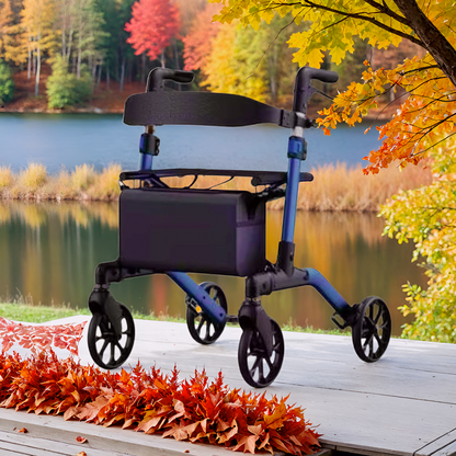 MaxKare Rollator Walker with Seat, Foldable 4 Wheel Rolling Medical Walker, Blue