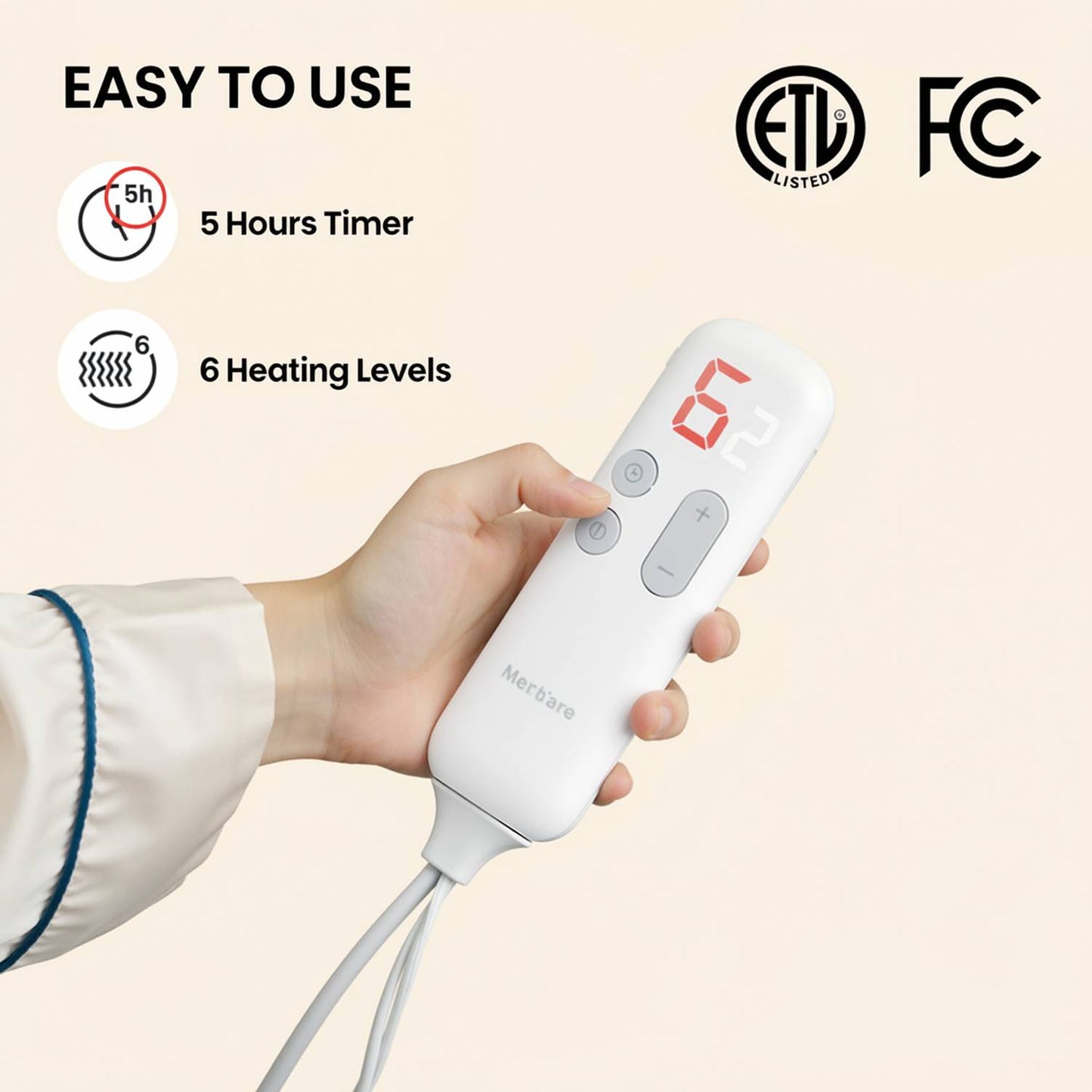 MaxKare Heated Blanket, Electric Blanket Throw with Anti-Slip Button, 6 Heat Settings & 5H Timer, ETL/FCC Certified, Gray