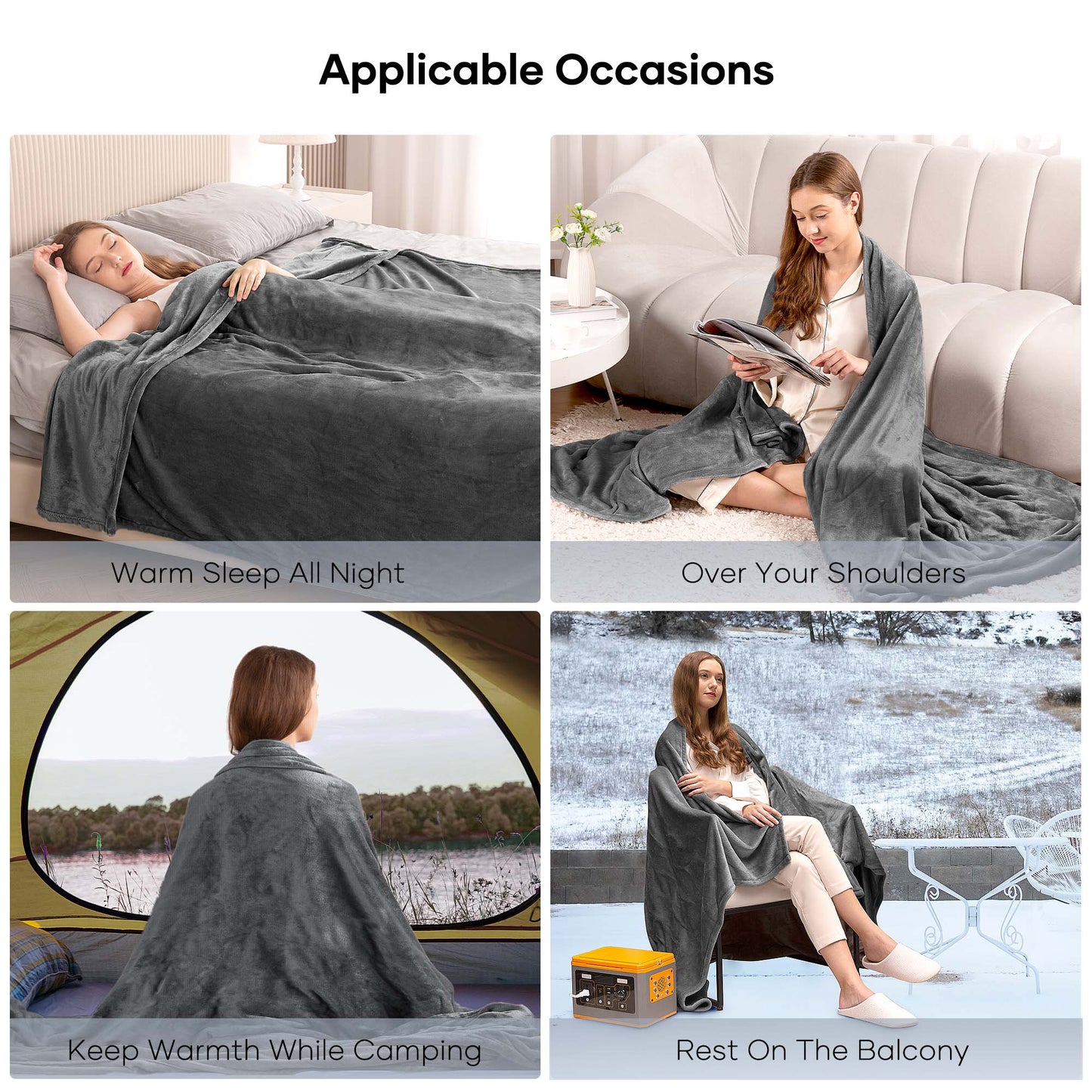 MaxKare Heated Blanket Full Size, Electric Blanket with 6 Heating Levels & 10H Auto-off, ETL Certification, Gray