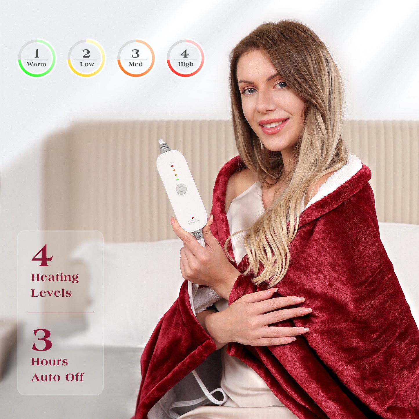 Maxkare 50" x 60" Electric Heated Blanket Heated Throw Flannel & Sherpa Reversible Fast Heating Blanket, ETL Certification with 3 Heating Levels & 4 Hours Auto Off, Home Office Use & Machine Washable