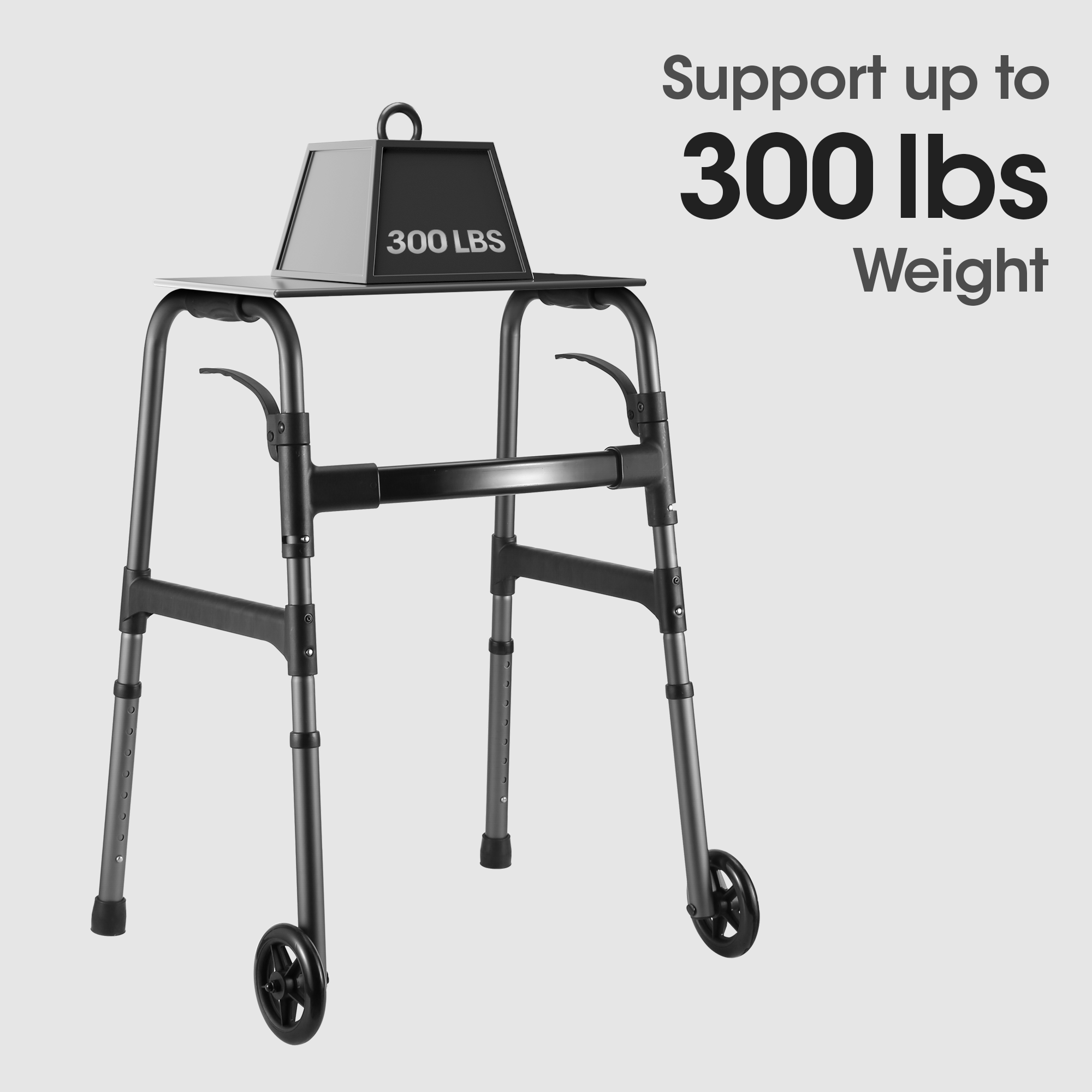 Load image into Gallery viewer, Folding Walker for Senior, Dual Wheels, 30.5&quot;-37.5&quot; Adjustable Heigh, 300lbs Weight Capacity, Lightweight, Gunmetal Grey
