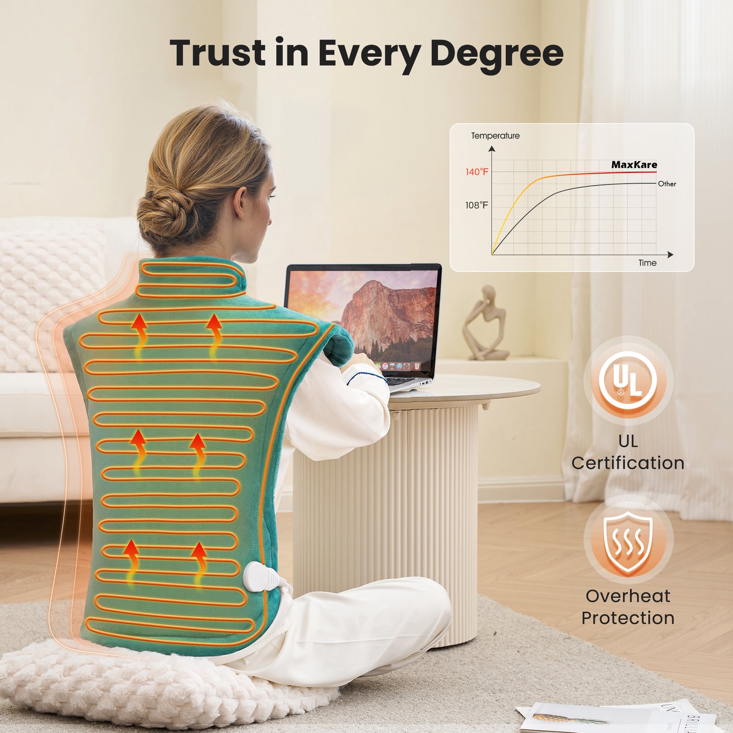 MaxKare Large Heating Pad with 4 Heat Settings & Auto Shut-off, for Full Body Stress Relief, 24"x33"- Green